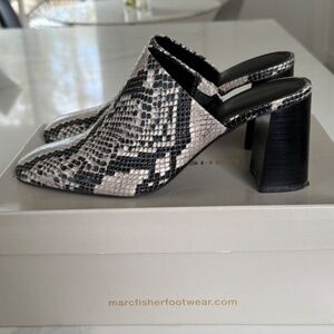 Marc Fisher Fanna Snakeskin Mule Block Heels